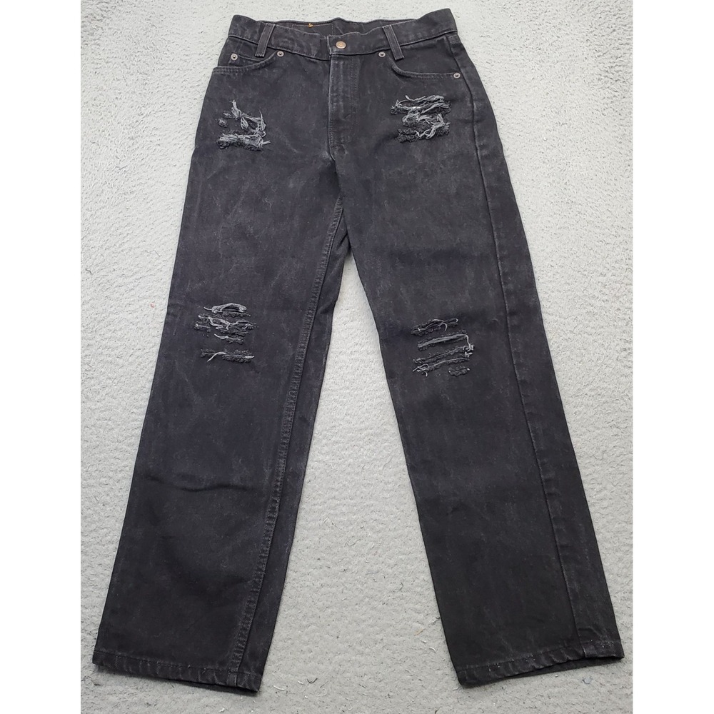 Levi's 550 Straight Leg Jeans Women's Black Denim Distressed 5-Pocket Yellow Tab